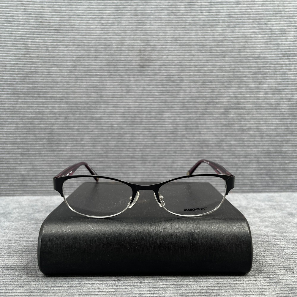 Marchon NYC West Side Y2k Eyeglasses Black Magenta Semi Rimless 51-17-135 Frame